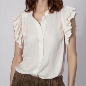 Zadig & Voltaire Cream Ruffle Sleeve Tiza Top